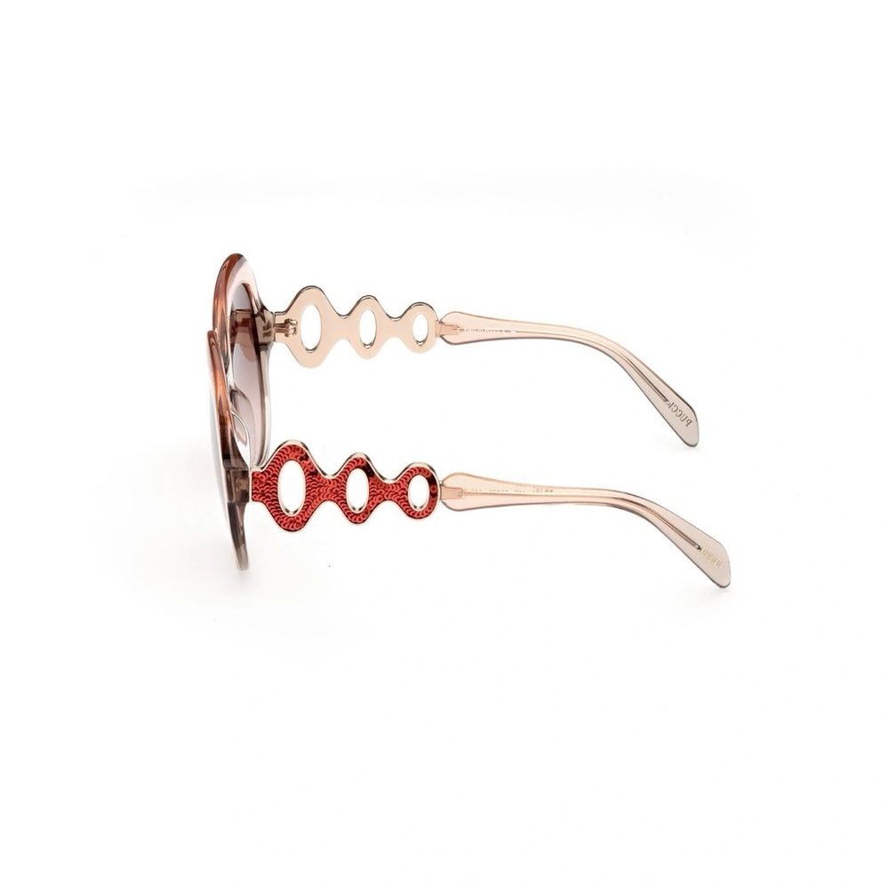 Emilio Pucci EP174 44F Brown Crystal Round Over Size Sunglasses Frame 55-21-140 - Picture 3 of 6